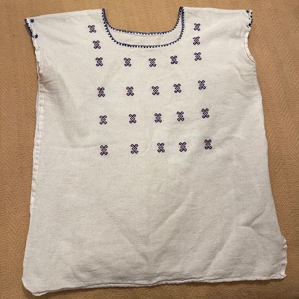 Beautiful natural fiber embroidered Grecian blouse